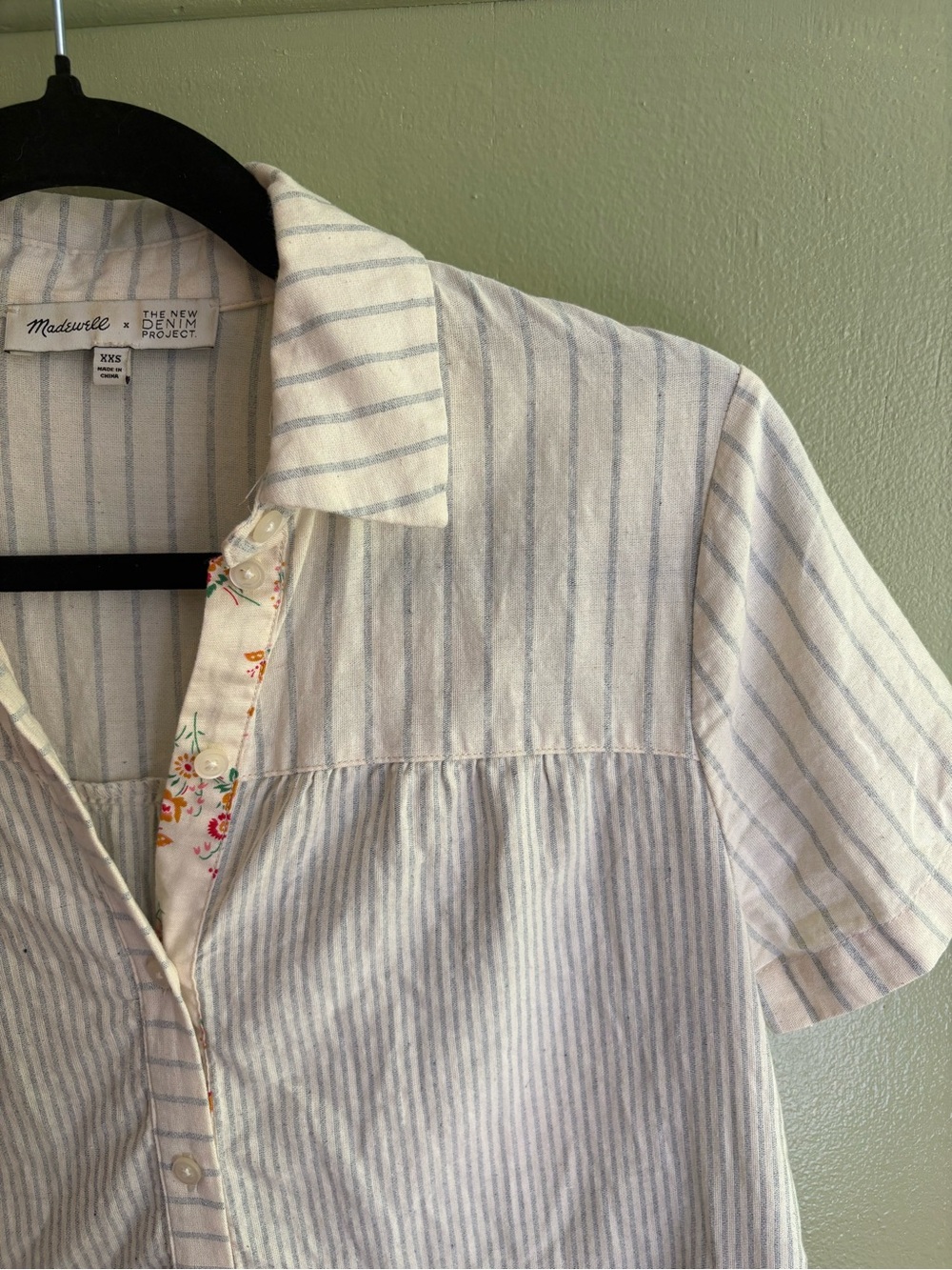 Madewell x The New Denim Project XXS Striped Cotton Tiered Button Down Shirt